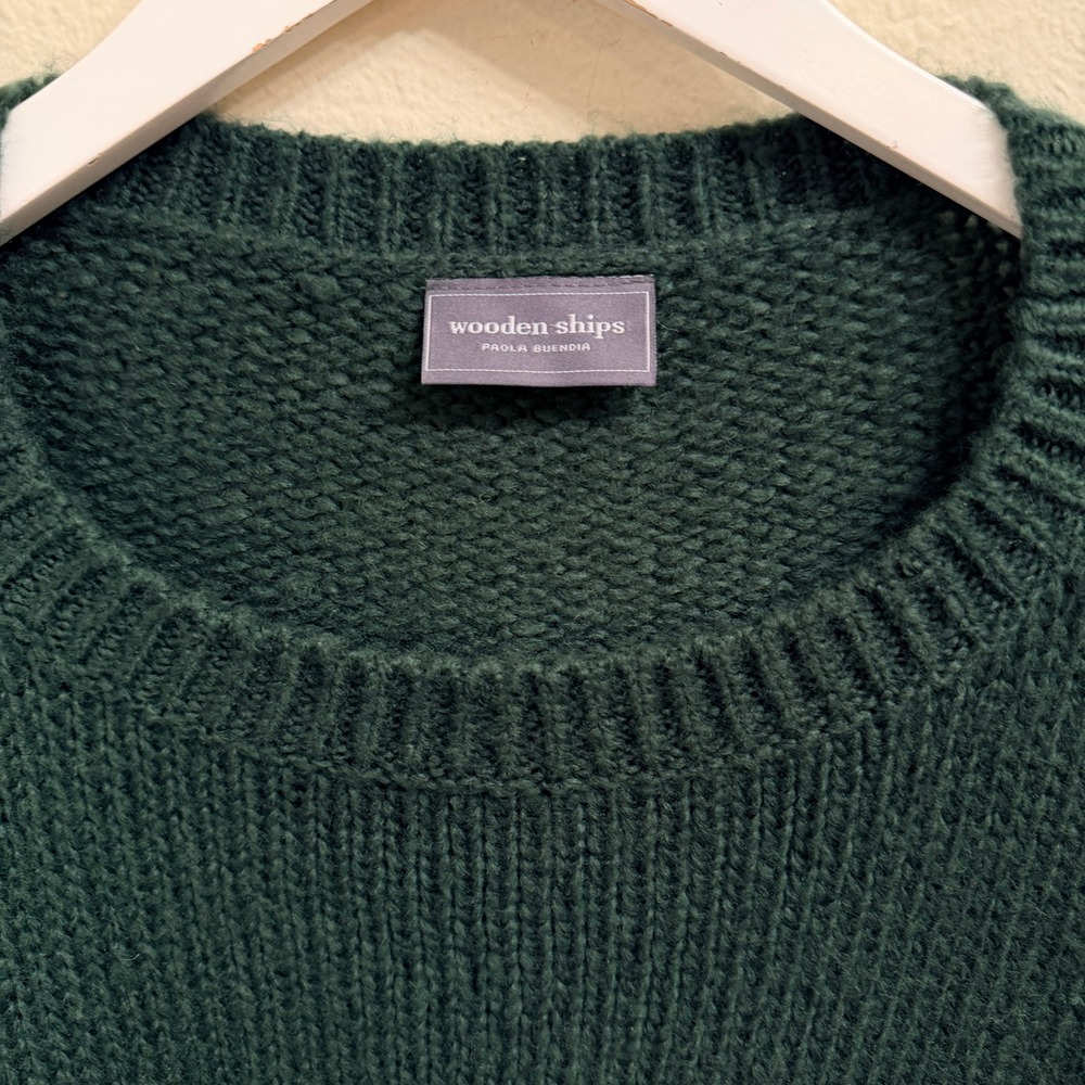 Wooden Ships Merry Crew Chunky Knit Sweater Green Mohair Wool XS/S Holiday Cozy - Picture 4 of 9